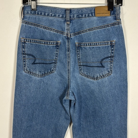American Eagle Mom Denim Jean 2 XLong Distressed Raw Hem Ripped High Rise - Picture 8 of 10